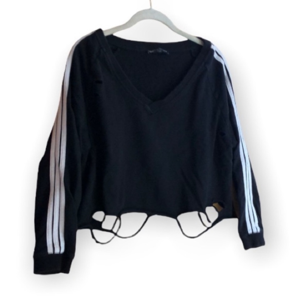 Generation Love cropped distressed sweatshirt with racer stripe